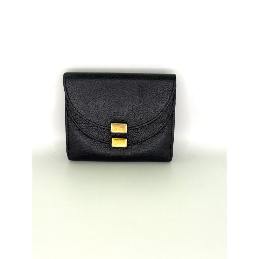 EUC Chloe Small Black and Gold Multi-Compartment Snap Wallet